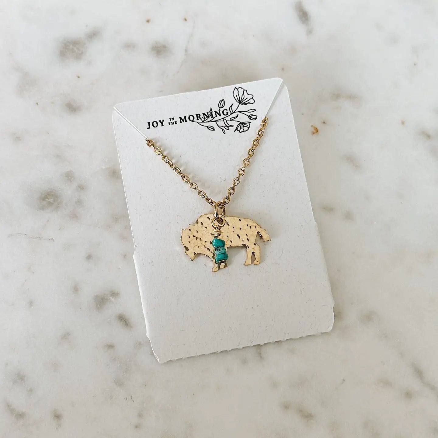 Mini Bison Necklace, Buffalo, Hand Stamped Necklace, Turquoise