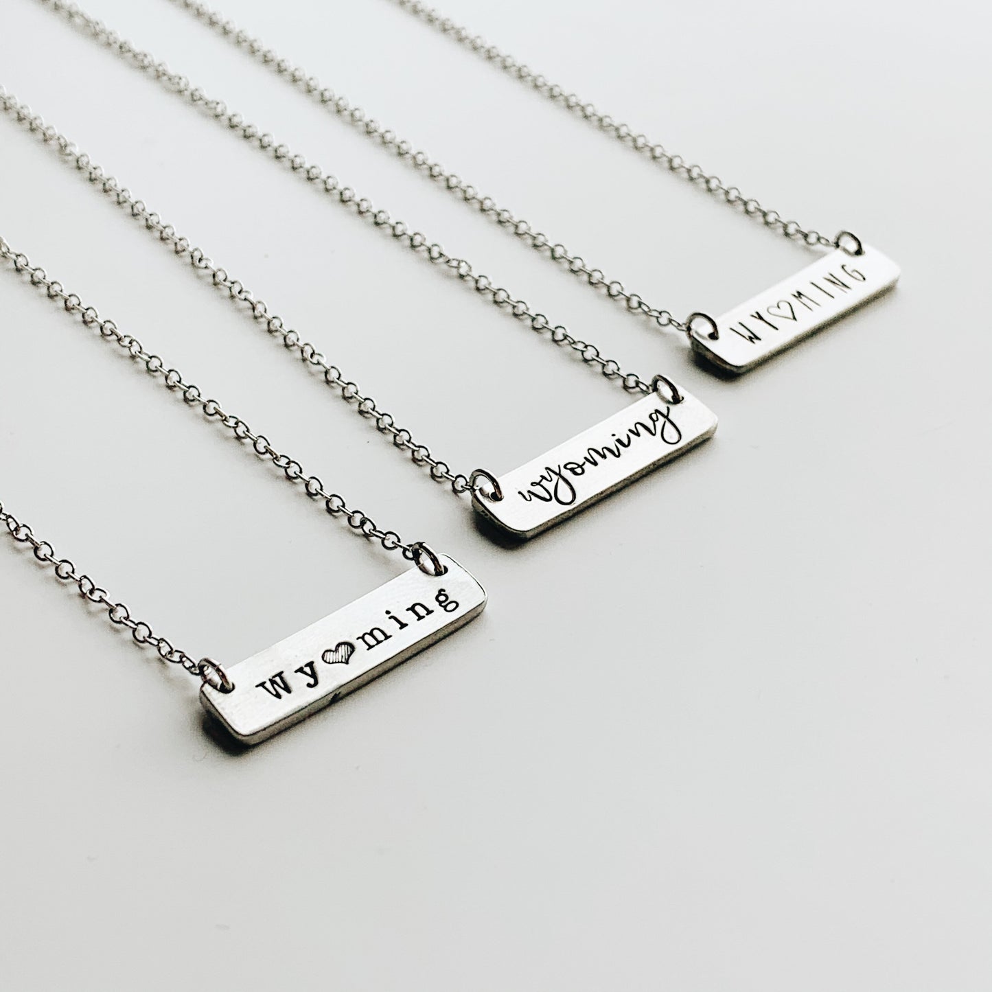 Wyoming Bar Necklace, Minimal Jewelry, State Jewelry, Hand Stamped, Personalized