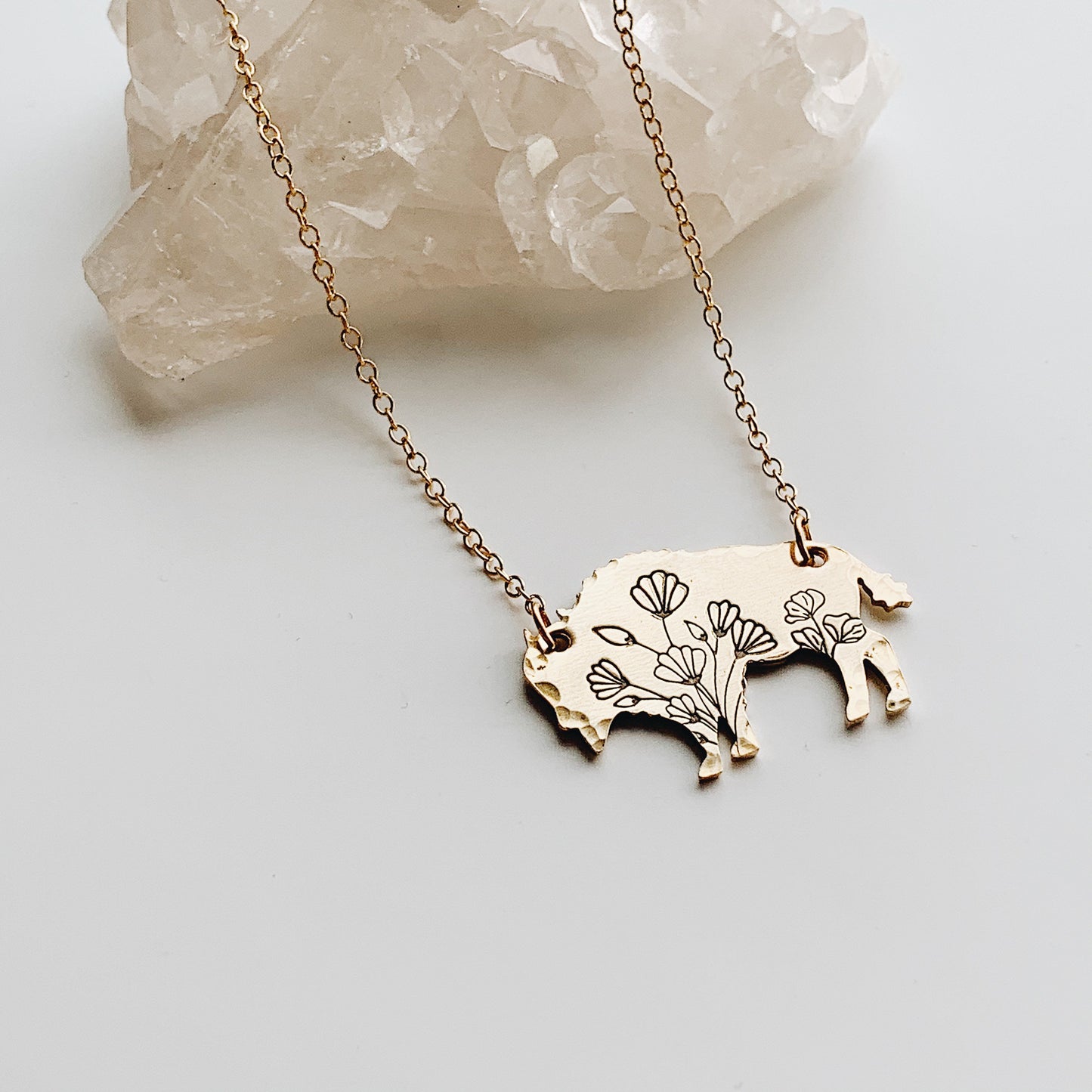 Mountain Bison Necklace, Buffalo, Hand Stamped Necklace