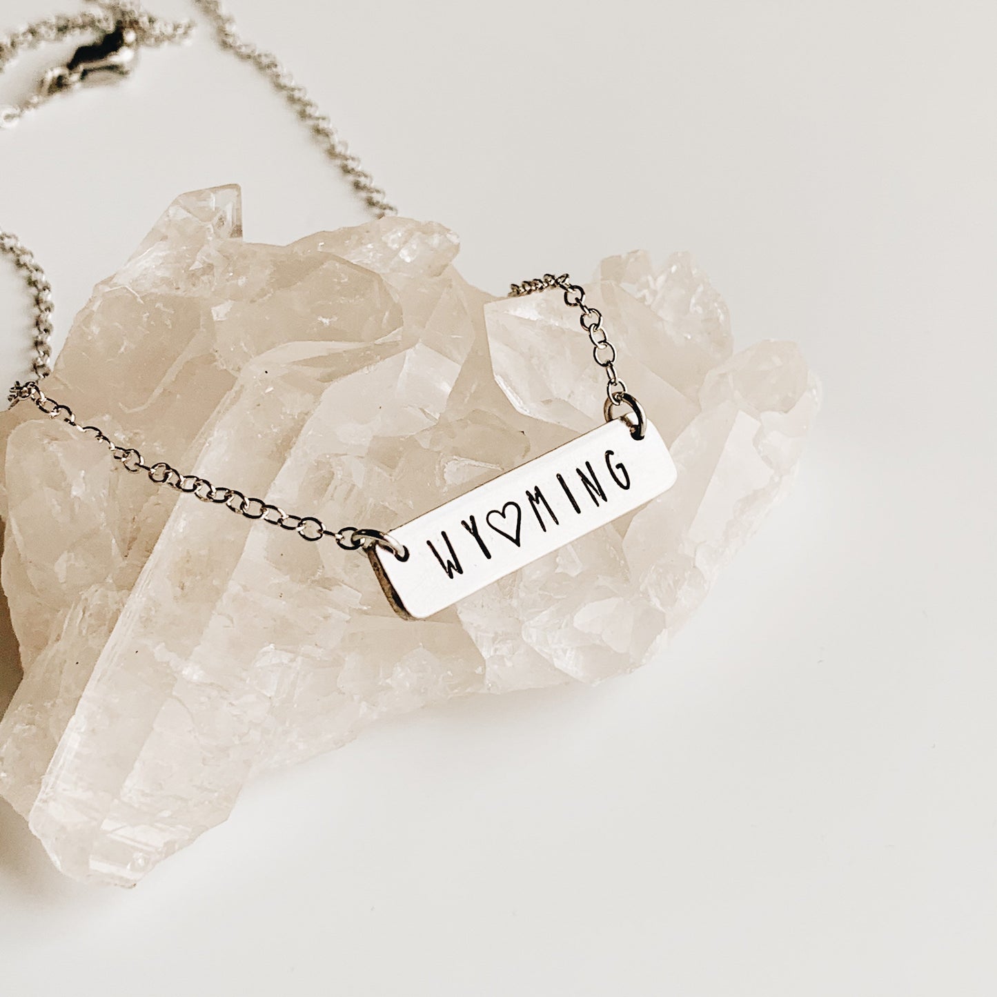 Wyoming Bar Necklace, Minimal Jewelry, State Jewelry, Hand Stamped, Personalized