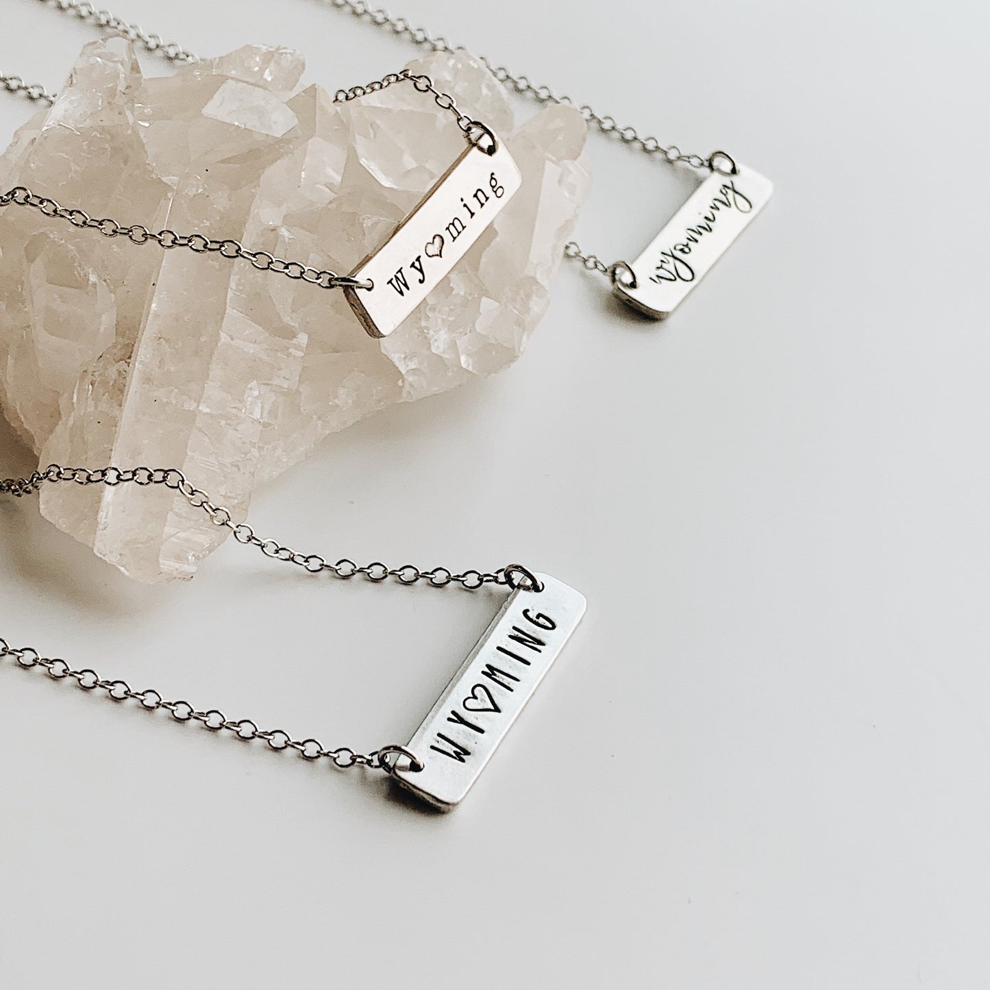 Wyoming Bar Necklace, Minimal Jewelry, State Jewelry, Hand Stamped, Personalized