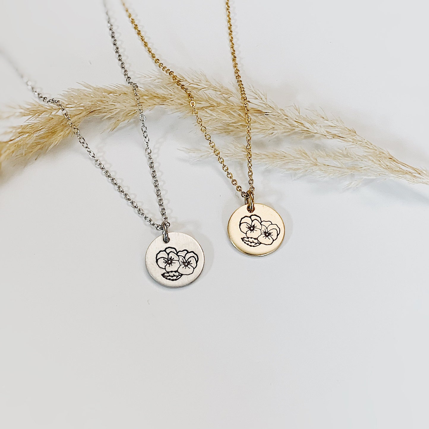 Birth Flower Necklace, Hand Stamped Jewelry