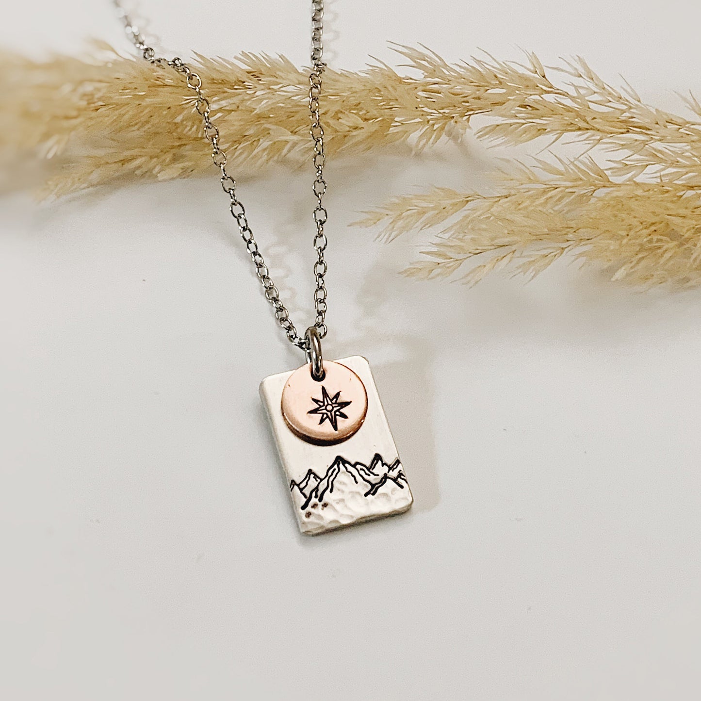 True North Necklace, North Star and Mountains