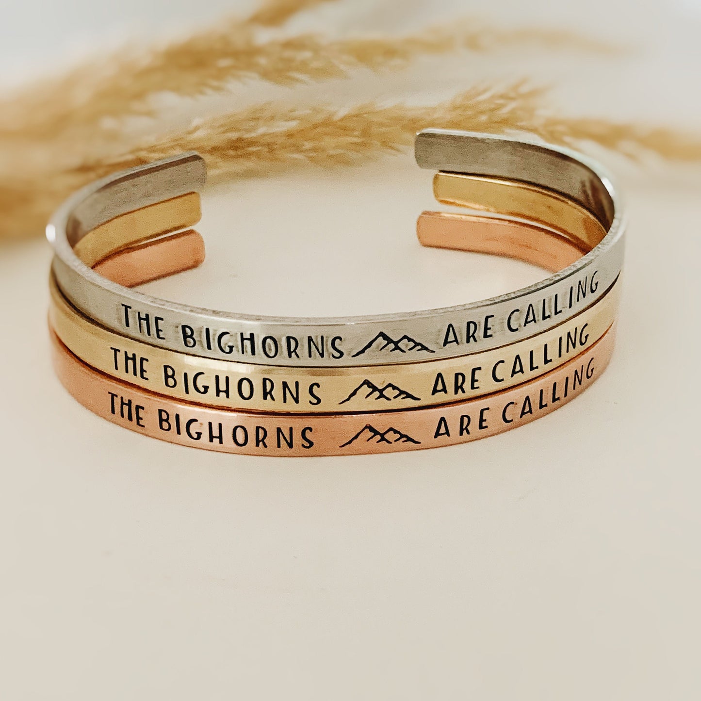 The Mountains are Calling Skinny Metal Cuff Bracelet