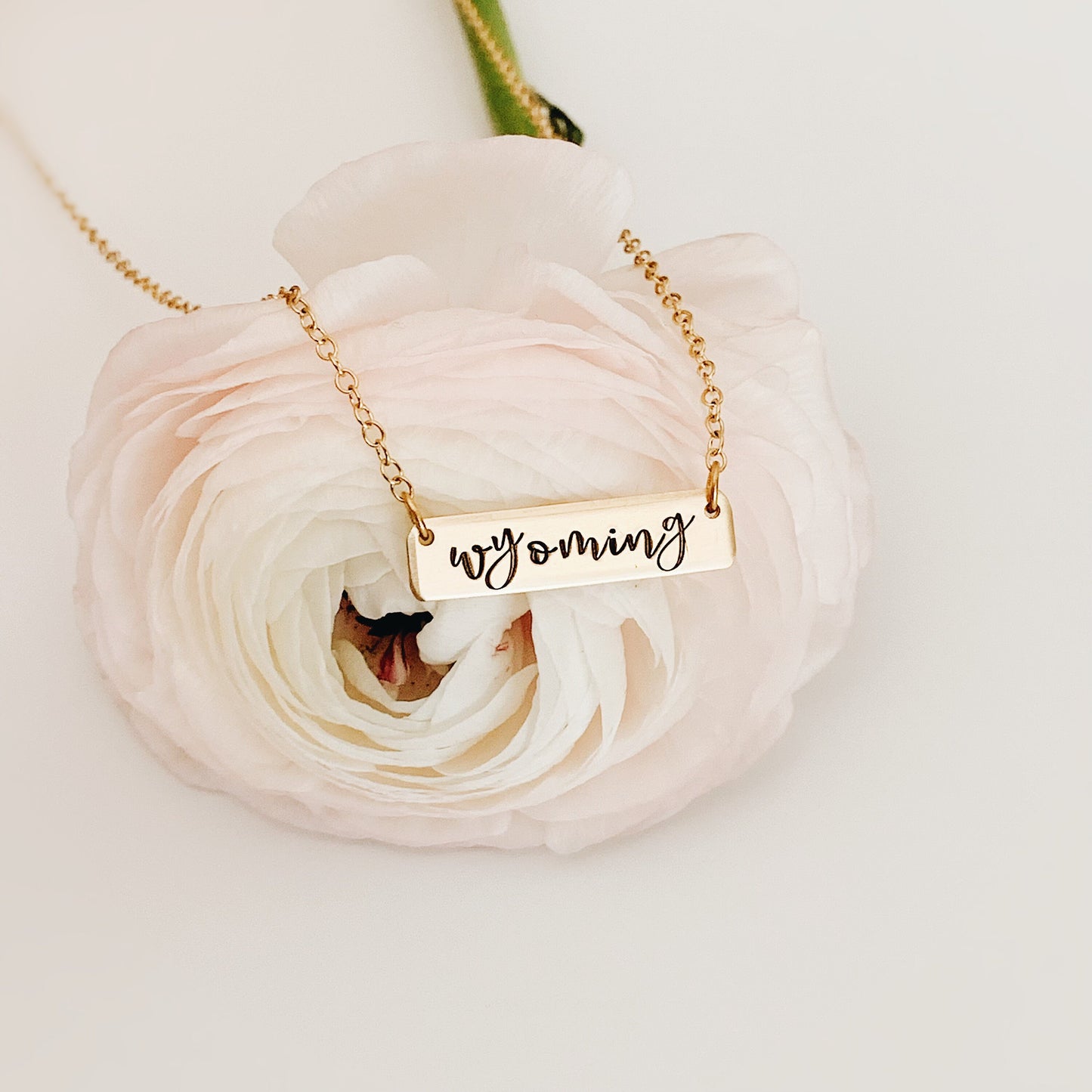 Wyoming Bar Necklace, Minimal Jewelry, State Jewelry, Hand Stamped, Personalized