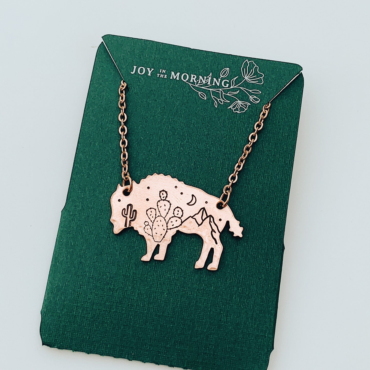 Western Legends Bison Necklace, Buffalo, Hand Stamped Necklace, Cactus