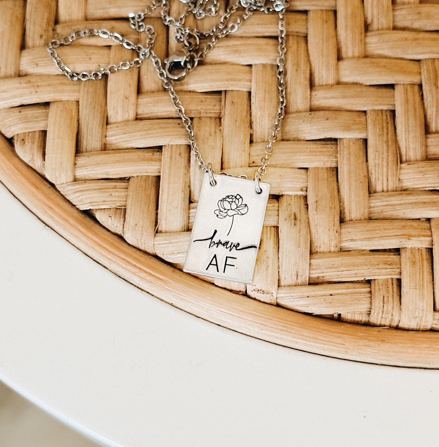 Brave AF Peony Necklace, Rectangle