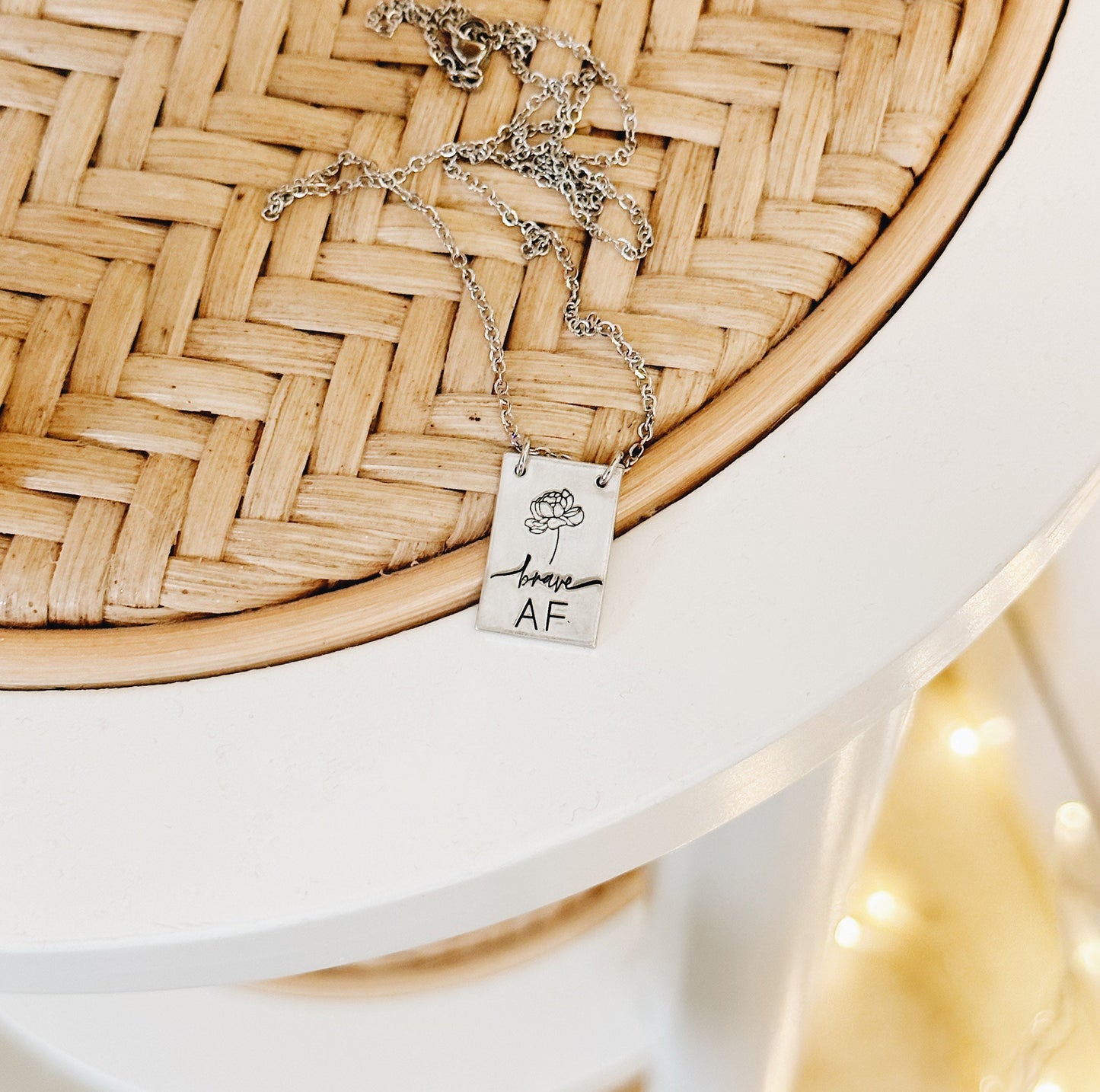 Brave AF Peony Necklace, Rectangle