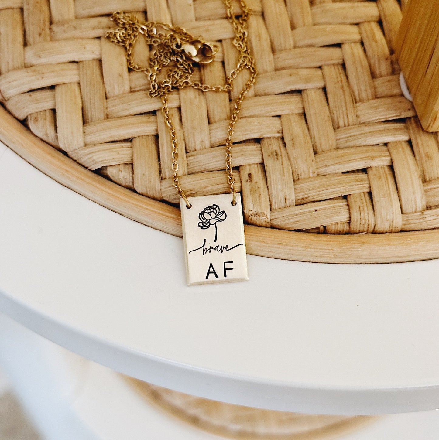 Brave AF Peony Necklace, Rectangle