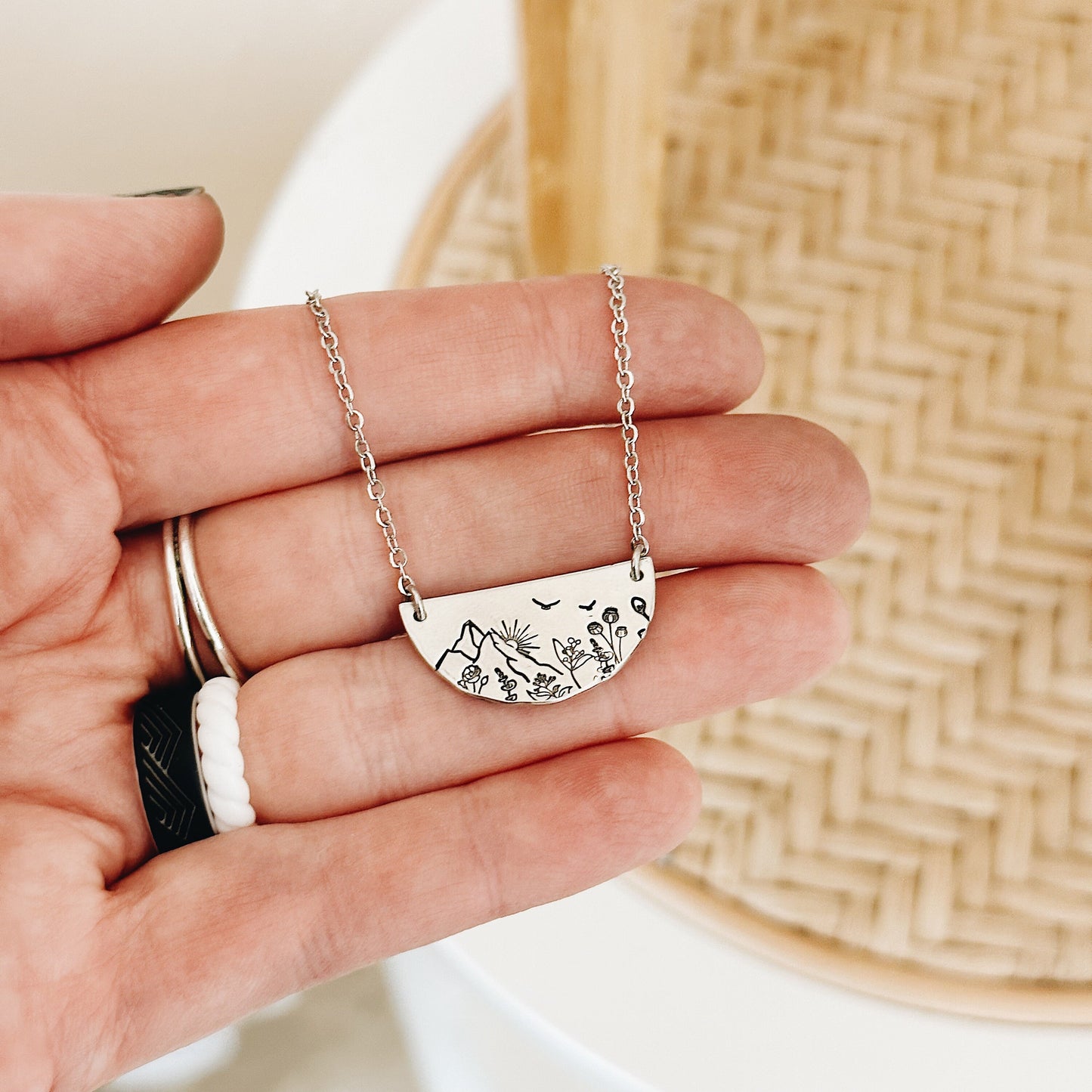 Sunrise Mountain Botanical Semi-Circle Necklace