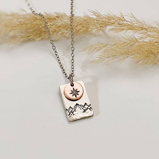True North Necklace, North Star and Mountains