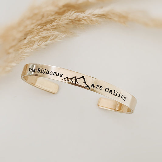 The Mountains are Calling Metal Cuff Bracelet