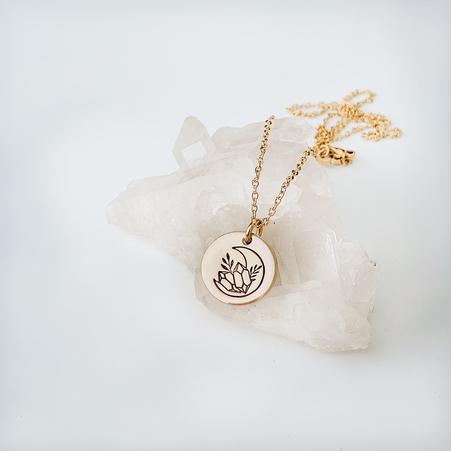 Crystal Moon Hand Stamped Necklace, Goddess, Celestial