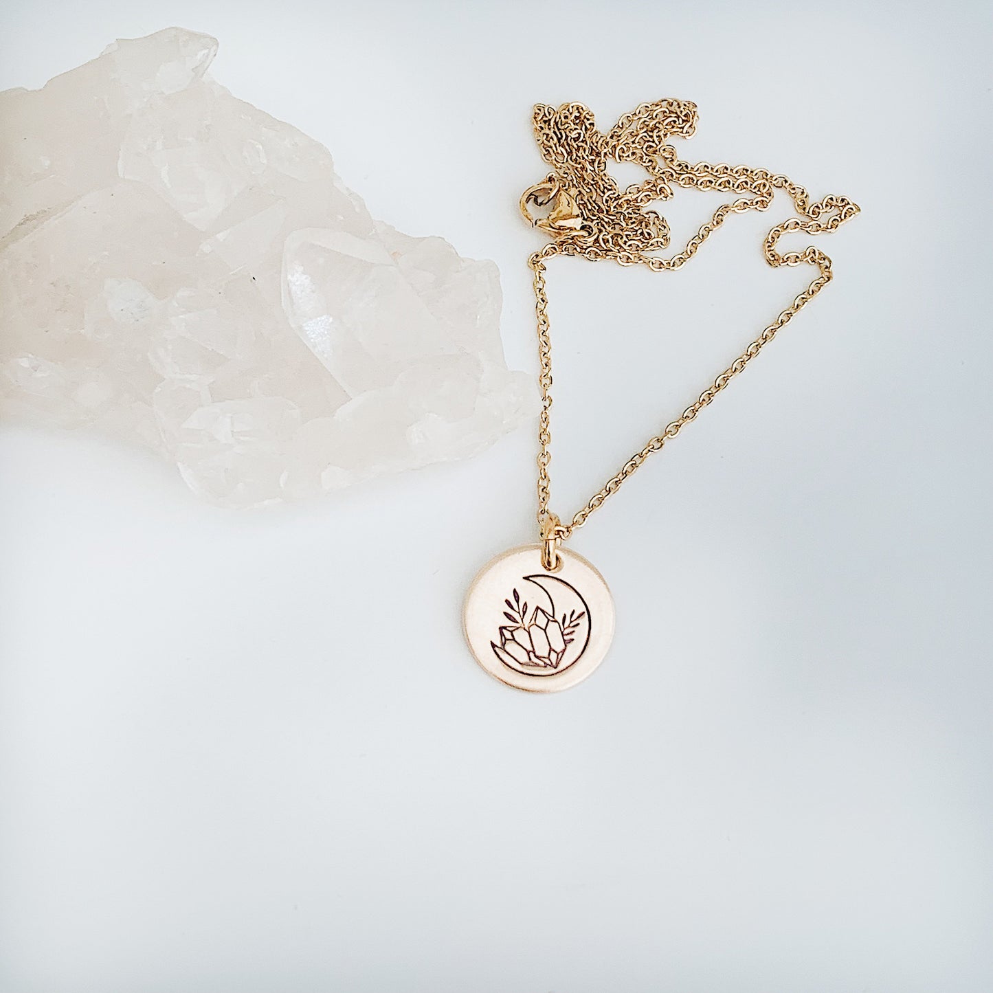 Crystal Moon Hand Stamped Necklace, Goddess, Celestial
