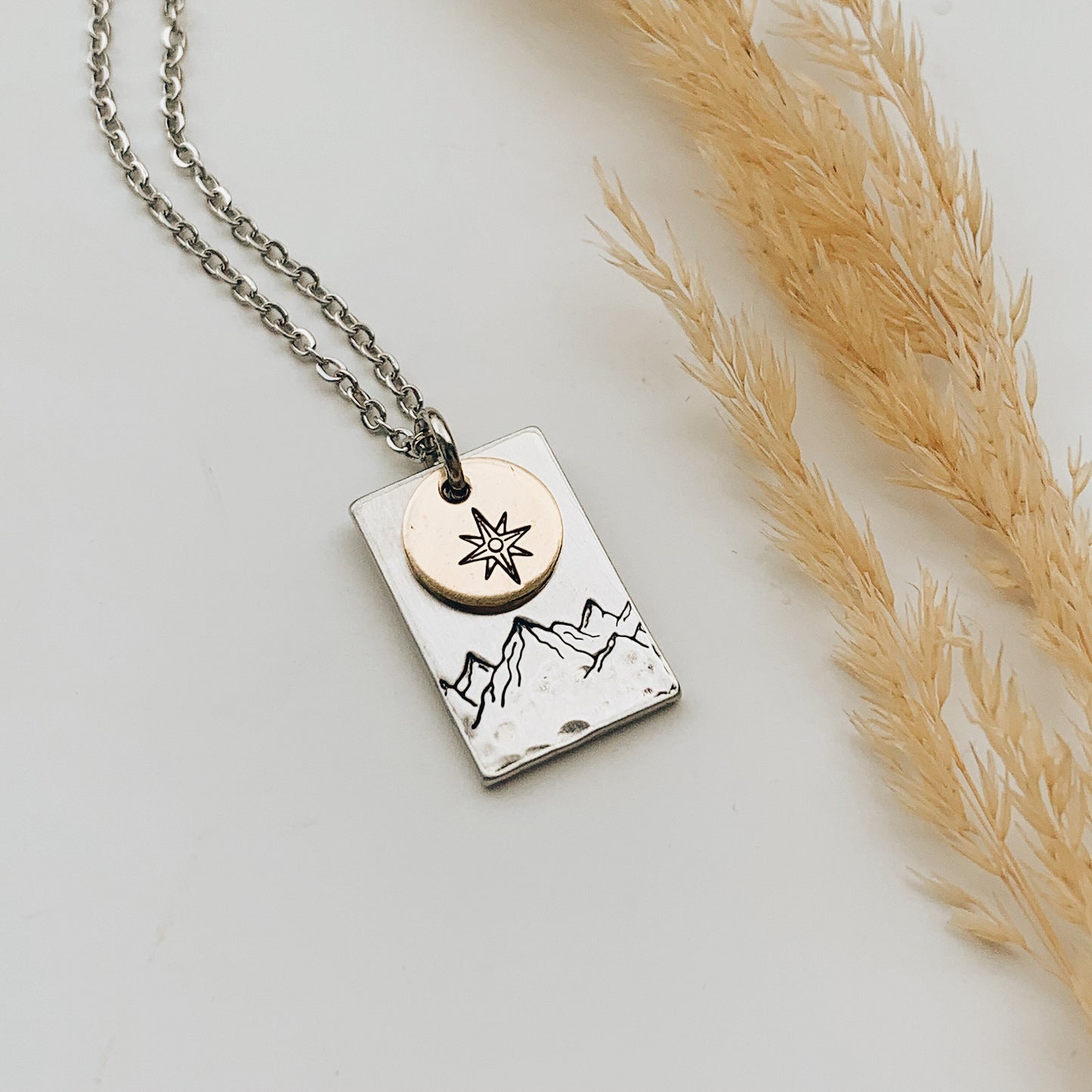 True North Necklace, North Star and Mountains